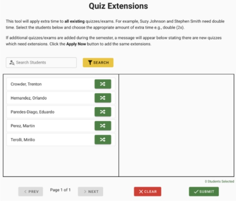 Quiz Extensions LTI Student Selection Example