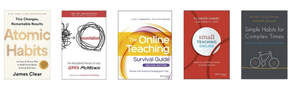Some of the books Dr. Webber drew from to form her online teaching habits.