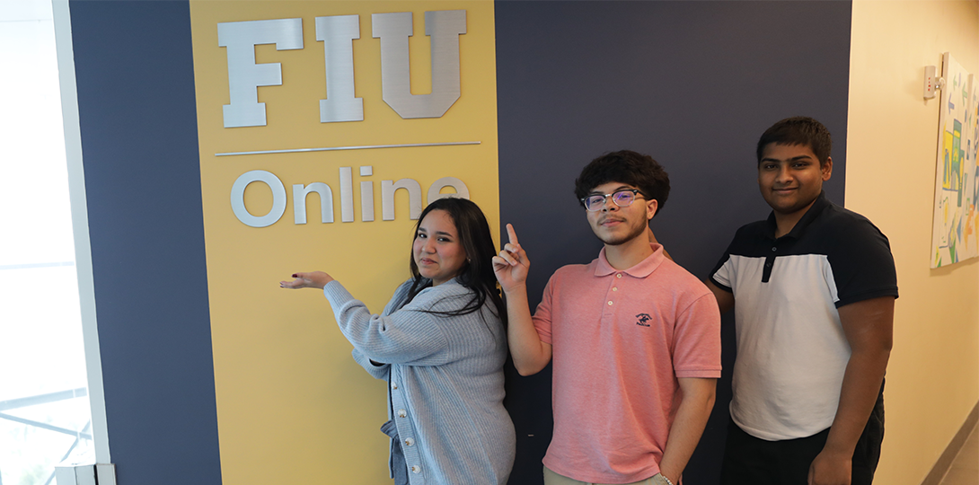Nathalie, Lester, and Jayram at the FIU Online office